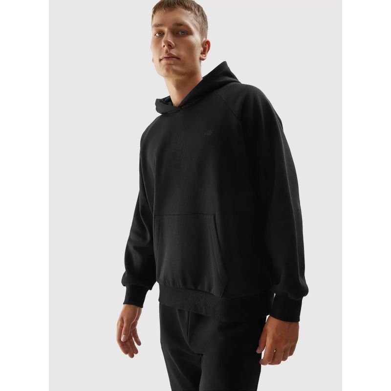 4F Unisex Black Hoodie Sweatshirt with Cuffs, Comfortable Cotton, Classic Urban Style - Nexellus