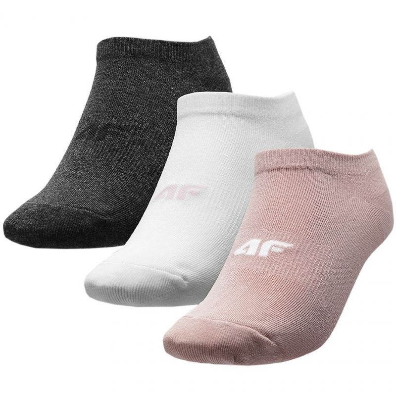 4F Women's Ankle Socks 3 Pairs, Comfort Blend, Ribbed Midfoot, Pink White Gray, H4L22 SOD003 - Nexellus