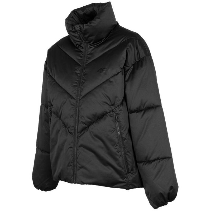 4F Women's Black Jacket H4Z22 KUDP019 20S - Thermal Comfort, Water - Repellent, Stand - Up Collar, Zip Pockets - Nexellus