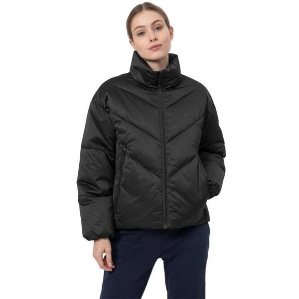 4F Women's Black Jacket H4Z22 KUDP019 20S - Thermal Comfort, Water - Repellent, Stand - Up Collar, Zip Pockets - Nexellus