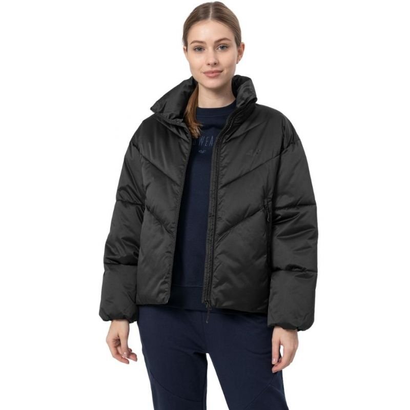 4F Women's Black Jacket H4Z22 KUDP019 20S - Thermal Comfort, Water - Repellent, Stand - Up Collar, Zip Pockets - Nexellus