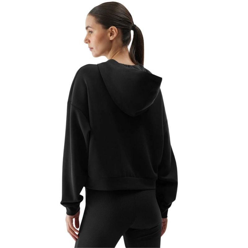 4F Women's Black Zipped Hoodie Sweatshirt with Pockets, Regular Fit, Soft Modal Blend, 4FWSS24TSWSF1002 - Nexellus