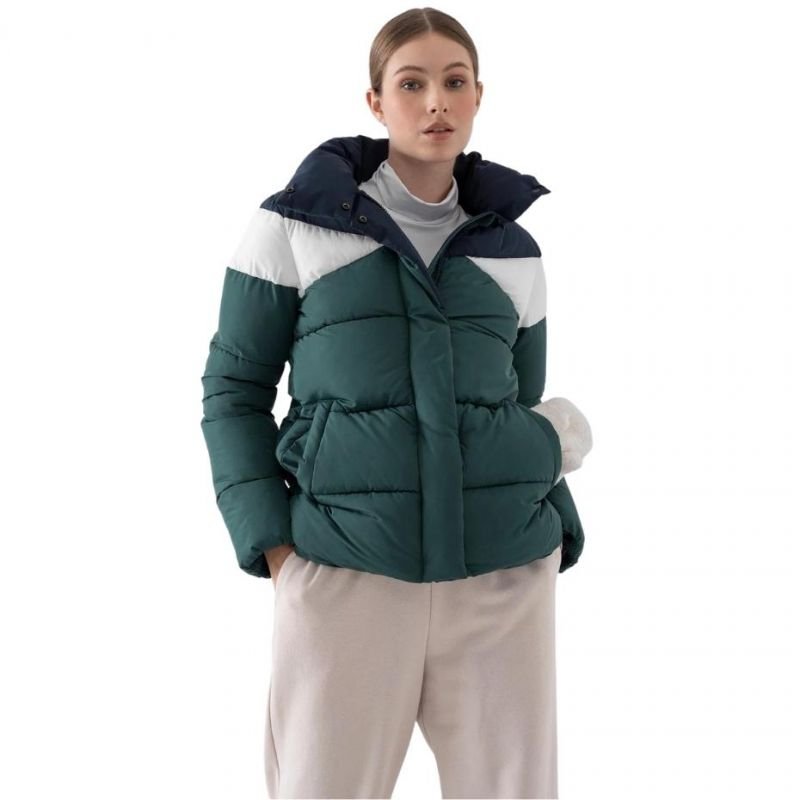 4F Women's Dark Green Jacket H4Z21 KUDP007, Synthetic Down Filling, Hydrophobic, 2 Pockets - Nexellus