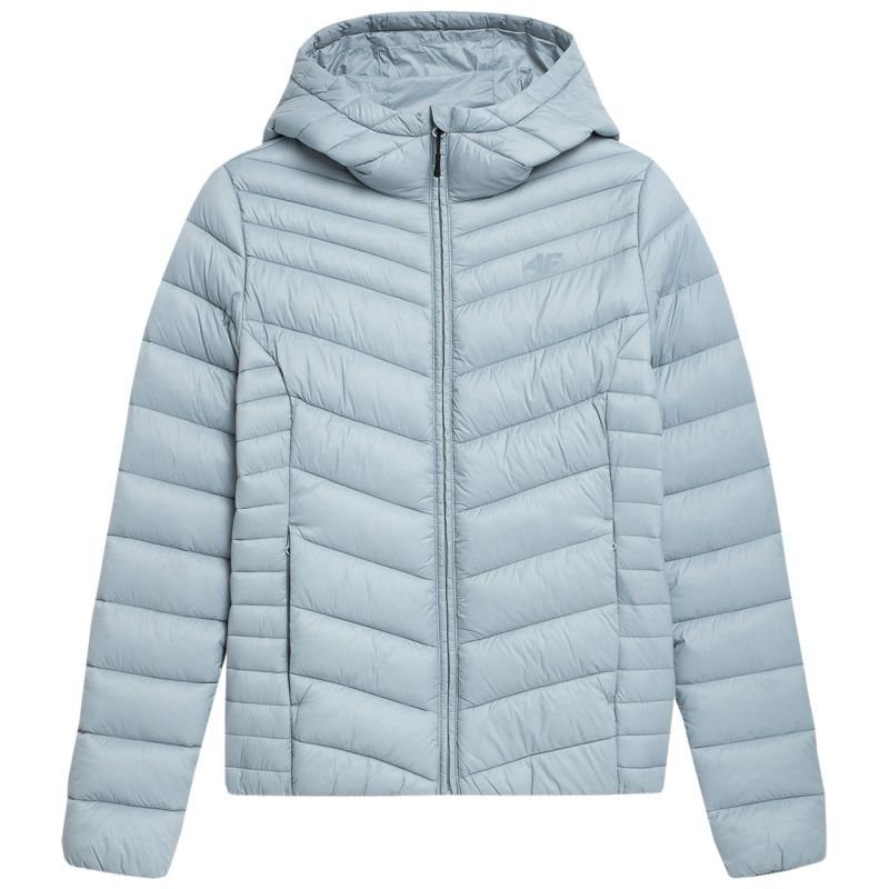 4F Women's Down Jacket F095 - Lightweight, Water - Repellent, Blue, Quilted Design with Hood - Nexellus