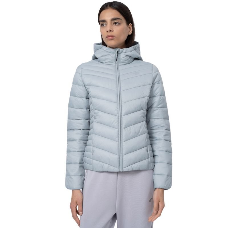 4F Women's Down Jacket F095 - Lightweight, Water - Repellent, Blue, Quilted Design with Hood - Nexellus