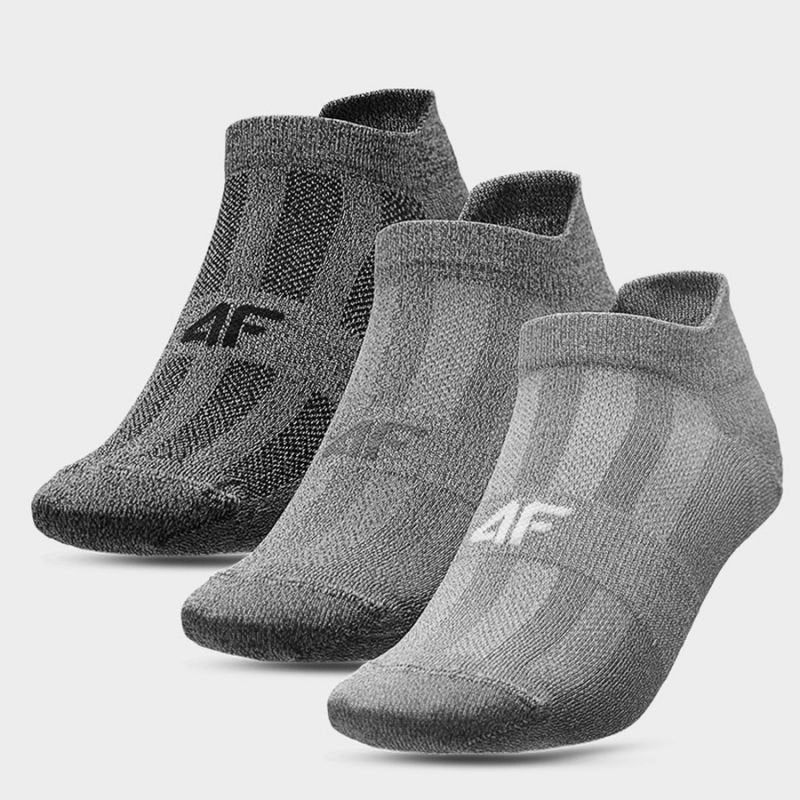 4F Women's Gray Ankle Socks, 3 Pairs, Cotton Polyamide Blend, Everyday Training Wear 4FAW23USOCF194 92M - Nexellus