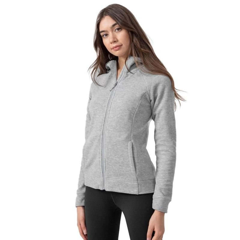 4F Women's Gray Melange Full - Zip Fleece Hoodie with Integrated Hood and Raglan Sleeves H4Z22 PLD351 27M - Nexellus