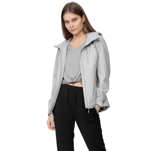 4F Women's Gray Melange Jacket H4L21 KUD002, NeoDry 5000 Waterproof, Stylish Waisted Cut, Hooded - Nexellus