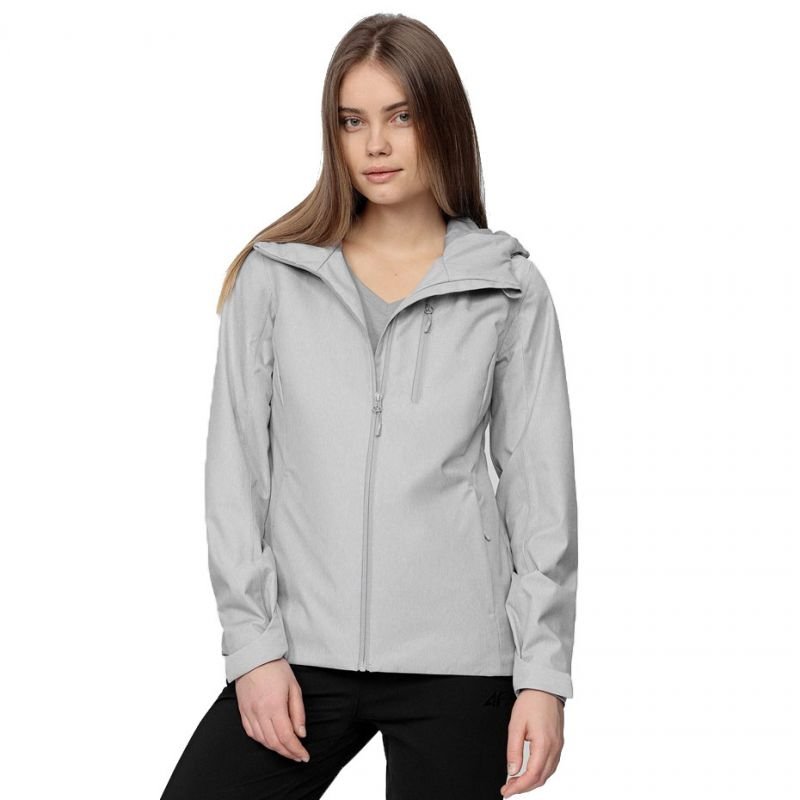 4F Women's Gray Melange Jacket H4L21 KUD002, NeoDry 5000 Waterproof, Stylish Waisted Cut, Hooded - Nexellus