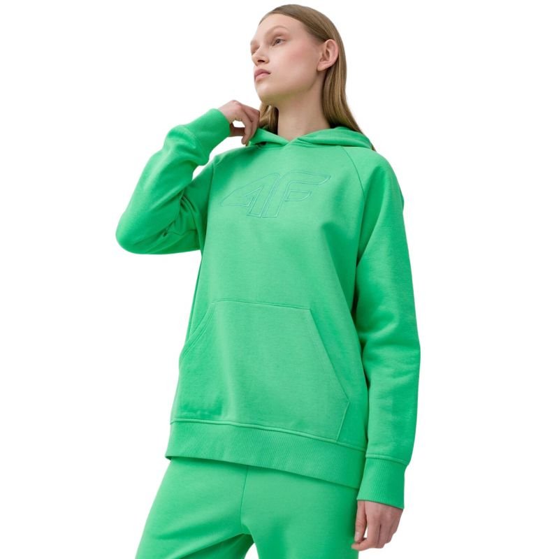 4F Women's Green Sweatshirt 4FSS23TSWSF535 41S with Kangaroo Pocket and Brushed Fabric - Nexellus