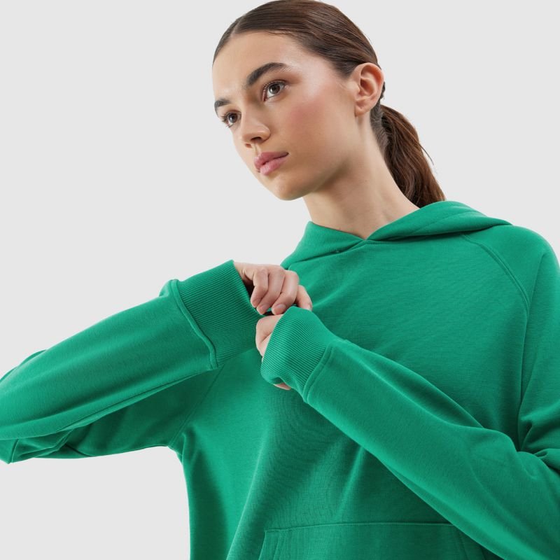 4F Women's Green Sweatshirt F0955 - Comfortable French Terry Fabric, Hooded Design, and Kangaroo Pocket - Nexellus