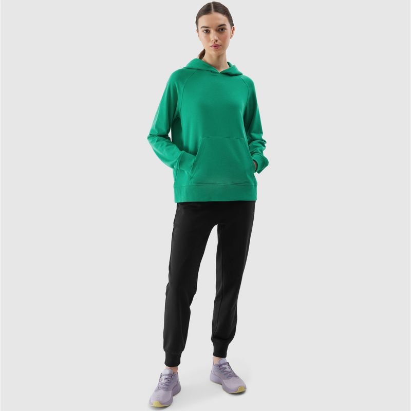 4F Women's Green Sweatshirt F0955 - Comfortable French Terry Fabric, Hooded Design, and Kangaroo Pocket - Nexellus