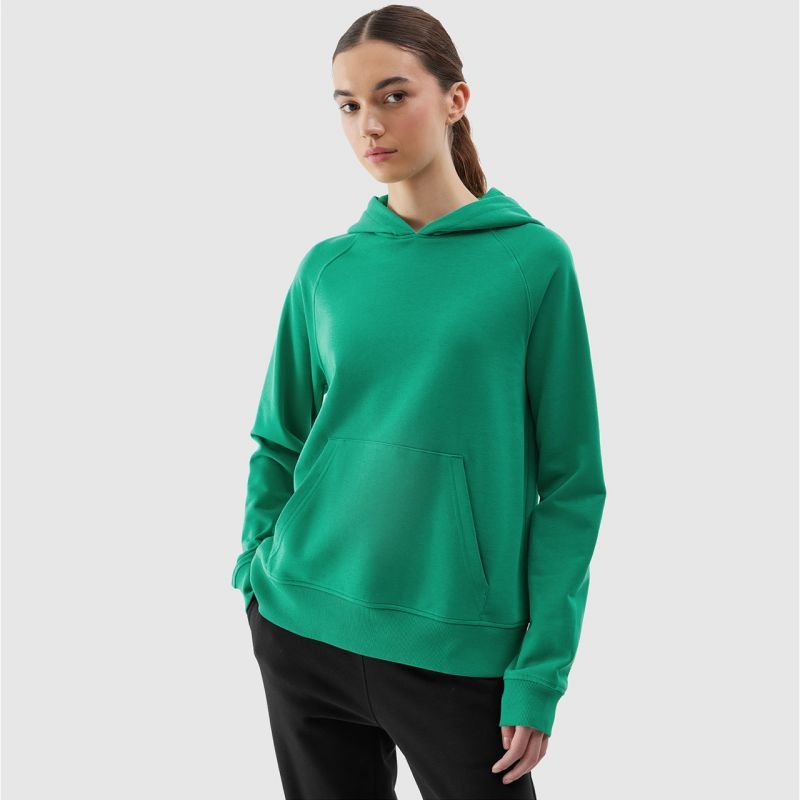 4F Women's Green Sweatshirt F0955 - Comfortable French Terry Fabric, Hooded Design, and Kangaroo Pocket - Nexellus