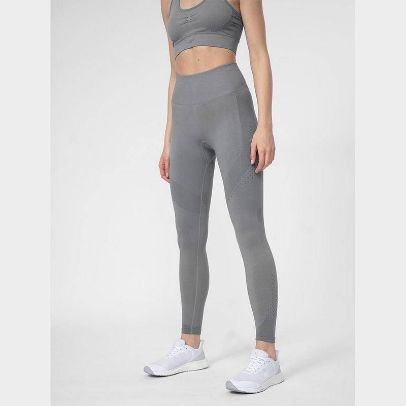 4F Women's High - Waisted Gray Seamless Leggings with Flexible Material for Training 4FSS23TFTIF053 24S - Nexellus