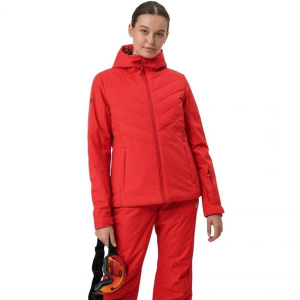 4F Women's Hooded Ski Jacket H4Z21 KUDN003 62S with NeoDry 8,000 Waterproof Membrane, Red - Nexellus