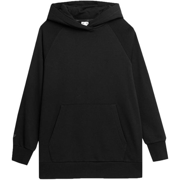 4F Women's Hooded Sweatshirt F0955 in Deep Black, Soft French Terry, Ribbed Cuffs, Casual Lifestyle Style - Nexellus