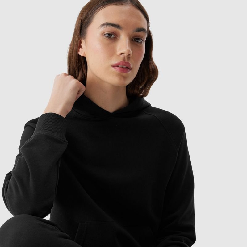 4F Women's Hooded Sweatshirt F0955 in Deep Black, Soft French Terry, Ribbed Cuffs, Casual Lifestyle Style - Nexellus