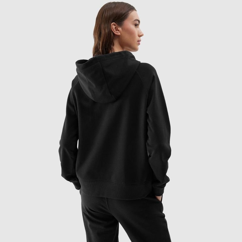 4F Women's Hooded Sweatshirt F0955 in Deep Black, Soft French Terry, Ribbed Cuffs, Casual Lifestyle Style - Nexellus