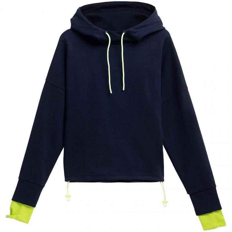 4F Women's Navy Blue Hoodie Sweatshirt H4L21 - BLD025 with Two - Layer Hood and Thumbhole Cuffs - Nexellus