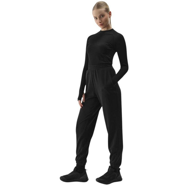 4F Women's Regular Fit Black Pants with Elastic Legs, 40% Modal, Moisture - Wicking Fabric - Nexellus