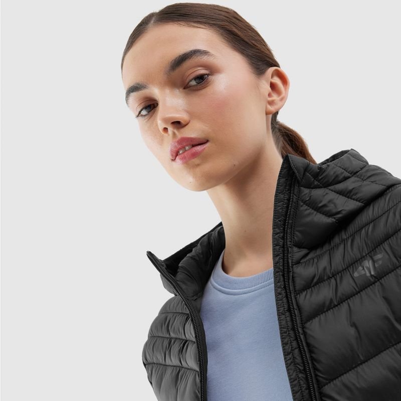 4F Women's Slim Fit Down Jacket F351 - Lightweight Black with Hydrophobic Coating and Recycled Filling - Nexellus