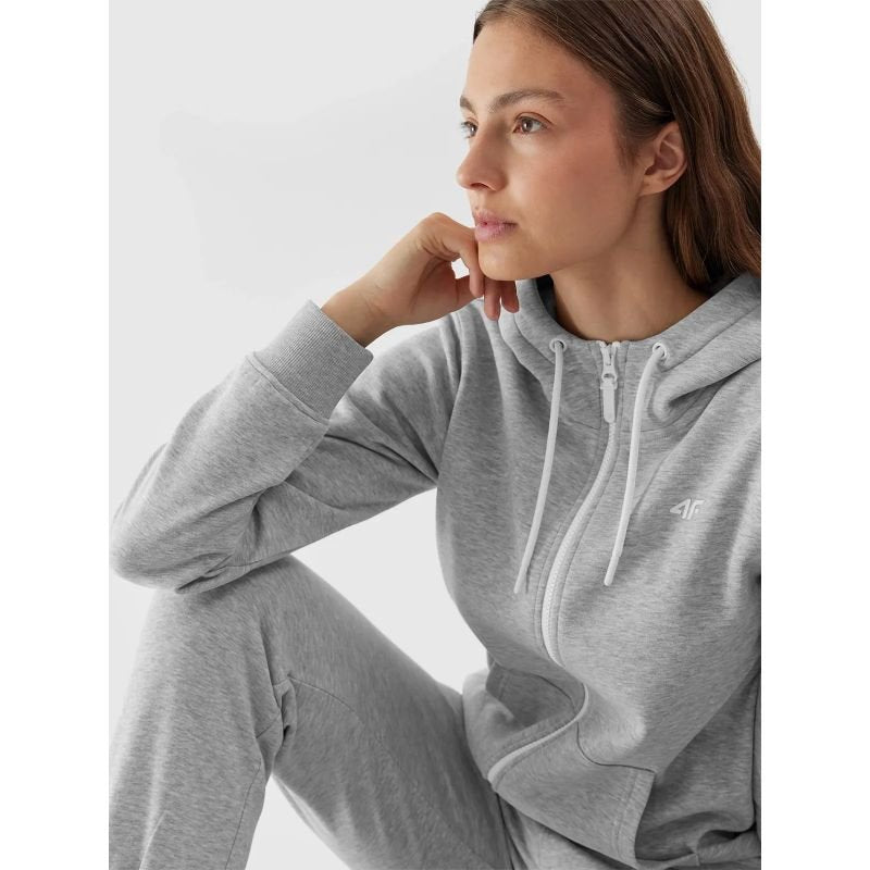 4F Women's Zip - Up Hoodie Sweatshirt W 4FAW23TSWSF0730 - 27M, Gray Cotton, Adjustable Hood - Nexellus