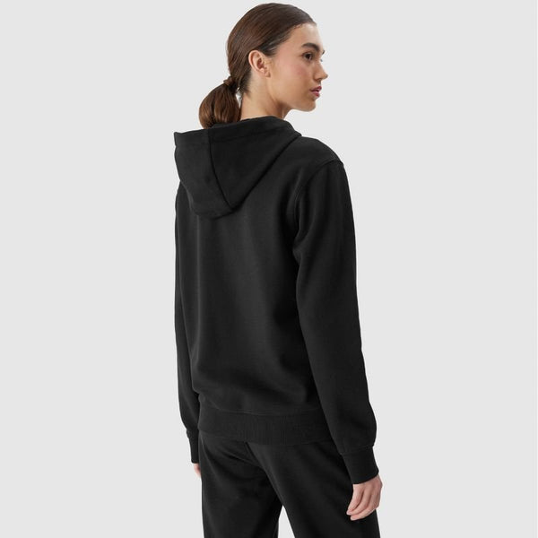 4F Women's Zippered Hoodie Sweatshirt, Deep Black, Cotton Blend, 2 Side Pockets, Elastic Cuffs, Model F0956 - Nexellus