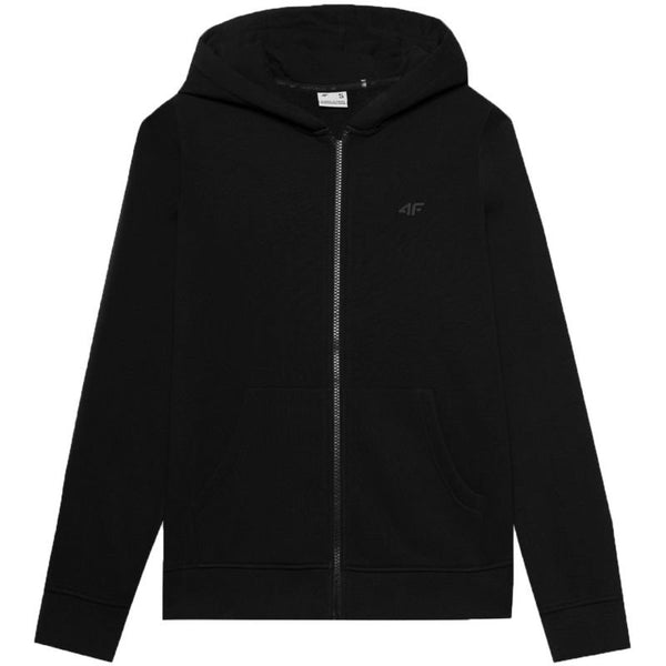 4F Women's Zippered Hoodie Sweatshirt, Deep Black, Cotton Blend, 2 Side Pockets, Elastic Cuffs, Model F0956 - Nexellus