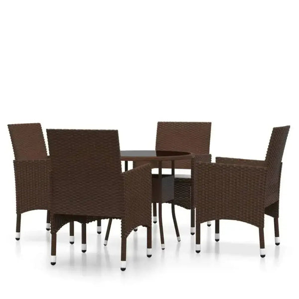 5 piece garden bistro set poly rattan and tempered glass brown - Nexellus