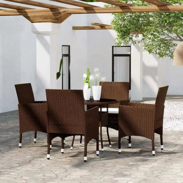 5 piece garden bistro set poly rattan and tempered glass brown - Nexellus