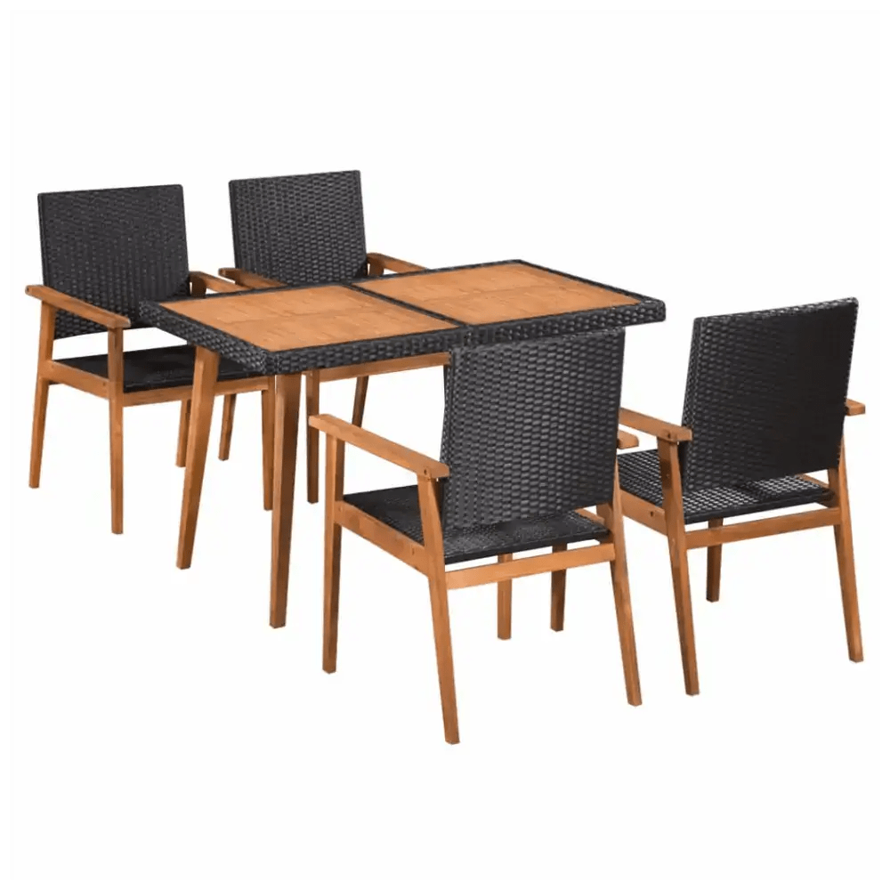 5 Piece Outdoor Dining Set Poly Rattan Black and Brown - Nexellus