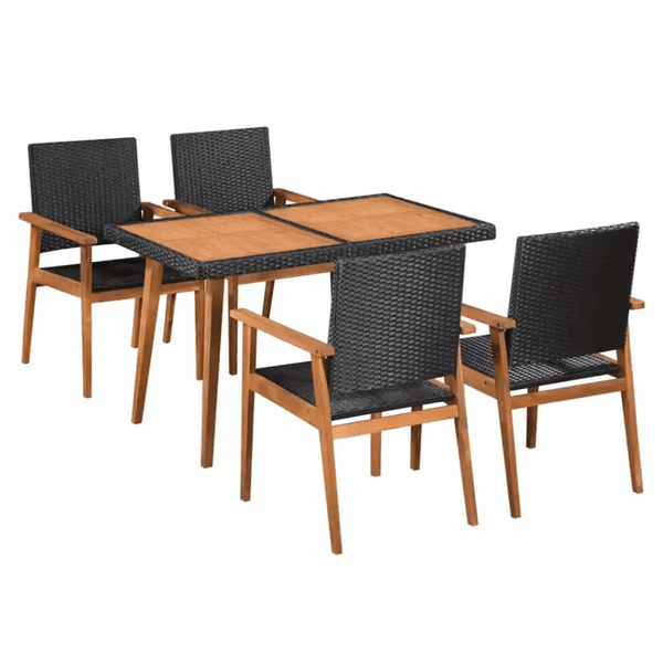 5 Piece Outdoor Dining Set Poly Rattan Black and Brown - Nexellus