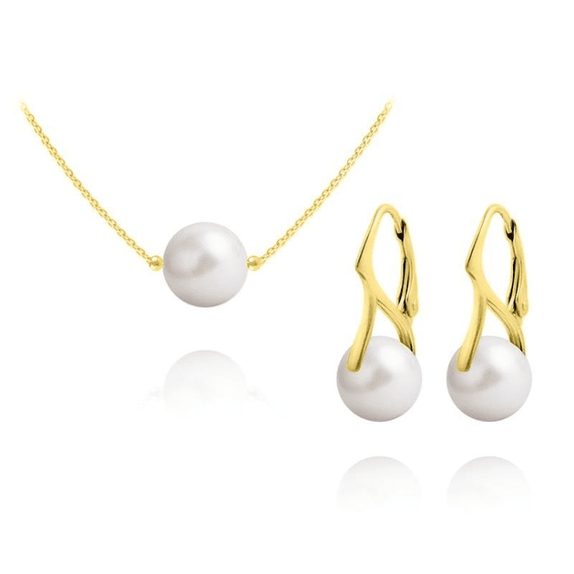24K Gold and White Pearl  Pendant Necklace Jewelry Set - Nexellus