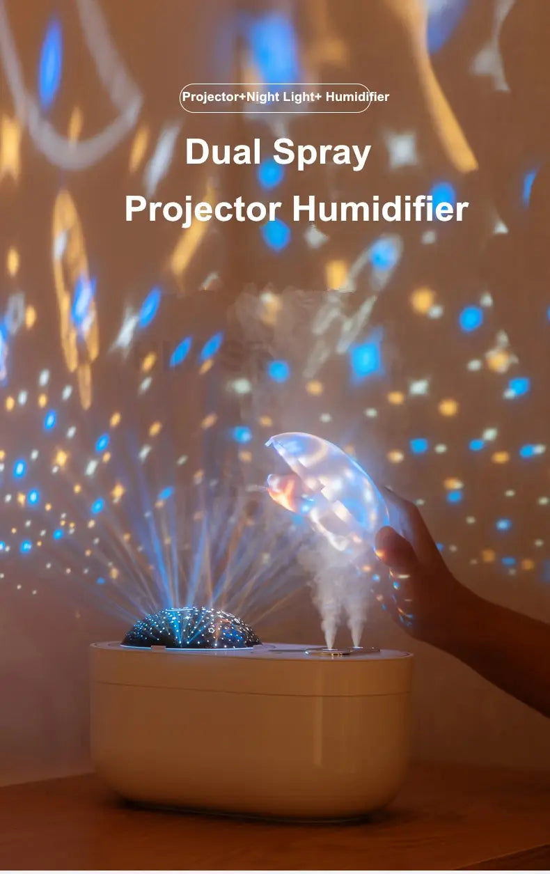 1l projection light air humidifier dual nozzle 4000mah