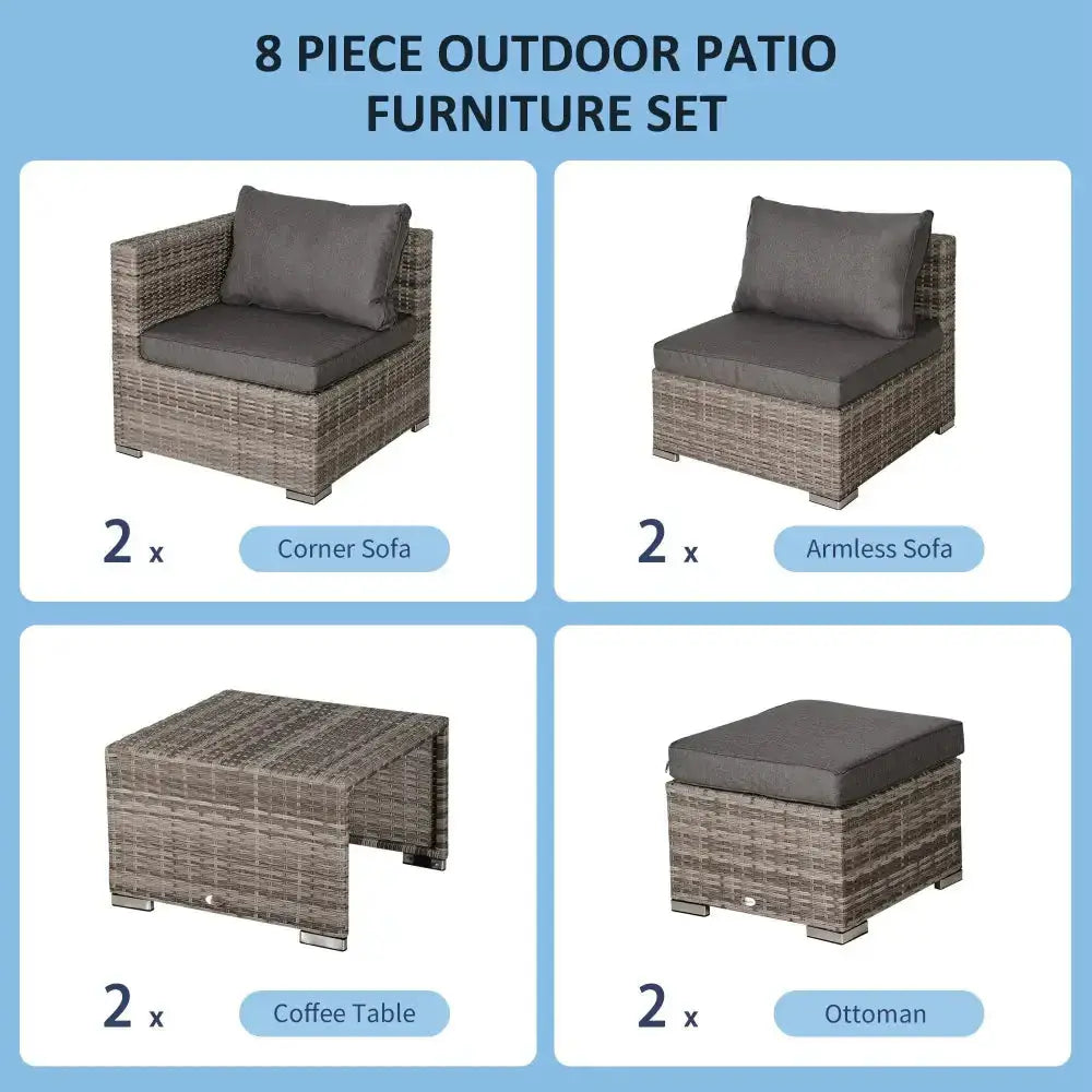 6-seater sofa & coffee table rattan outdoor garden furniture set grey Nexellus