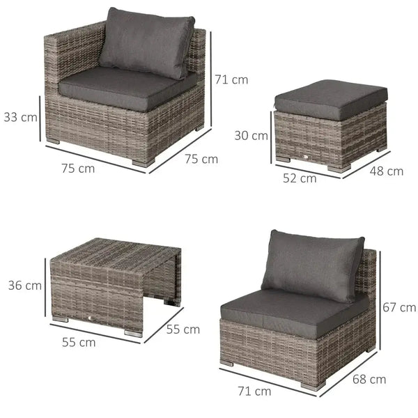 6-seater sofa & coffee table rattan outdoor garden furniture set grey Nexellus