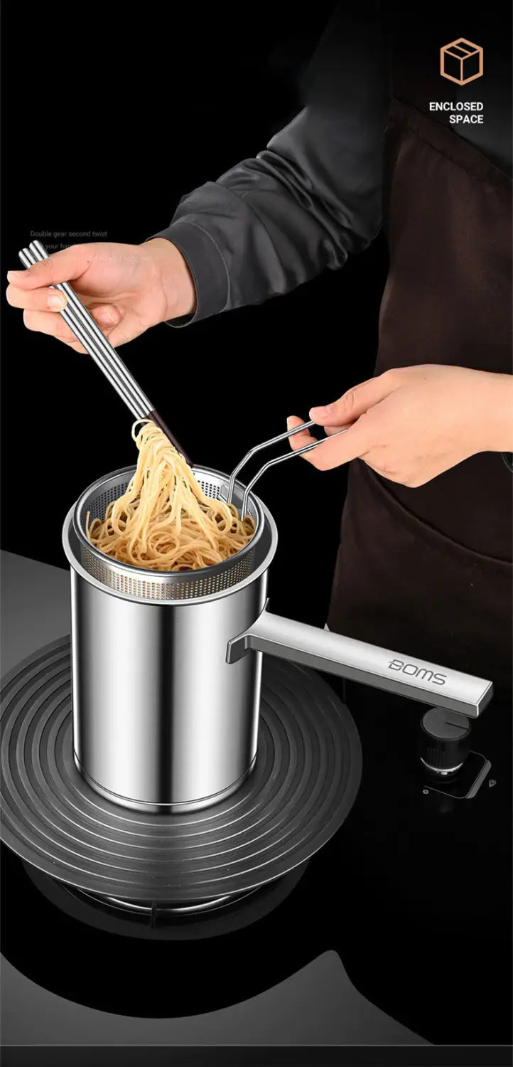 Stainless steel deep fryer mini with strainer glass lid