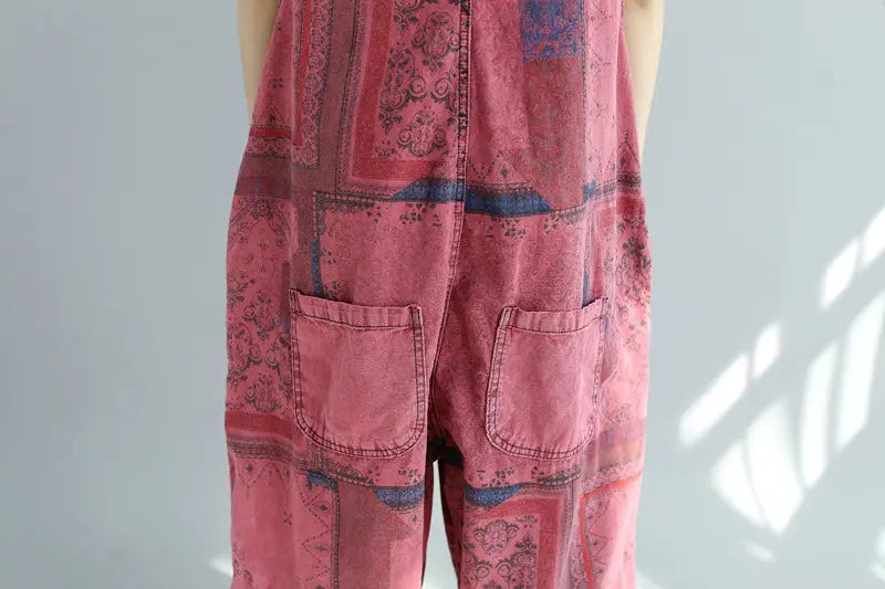 Printed old washed large crotch women pants