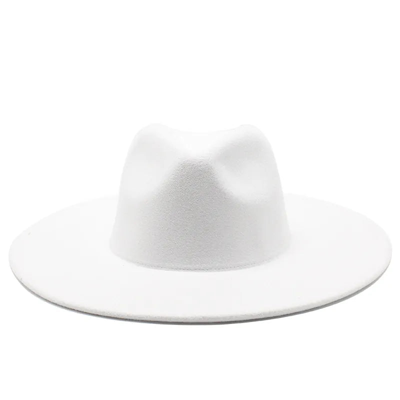 Sombrero fedora de ala ancha clásico sombrero de lana blanco negro hombres y