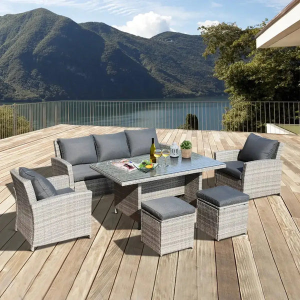 6pcs rattan dining set sofa table footstool outdoor w/ cushion garden Nexellus