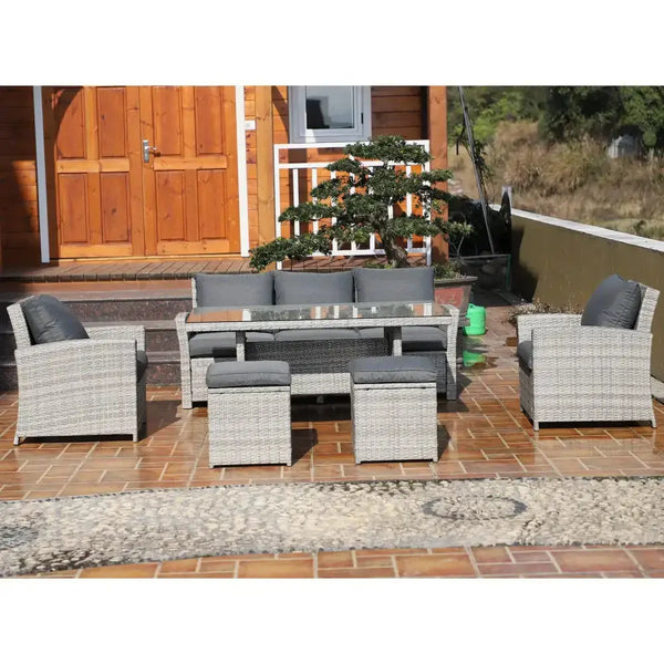 6pcs rattan dining set sofa table footstool outdoor w/ cushion garden Nexellus