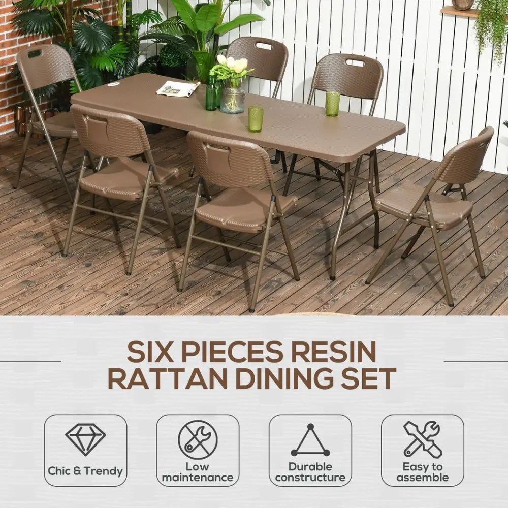 7 PCs HDPE Molding Design Resin Rattan Dining Set, Foldable Table & Chairs Nexellus