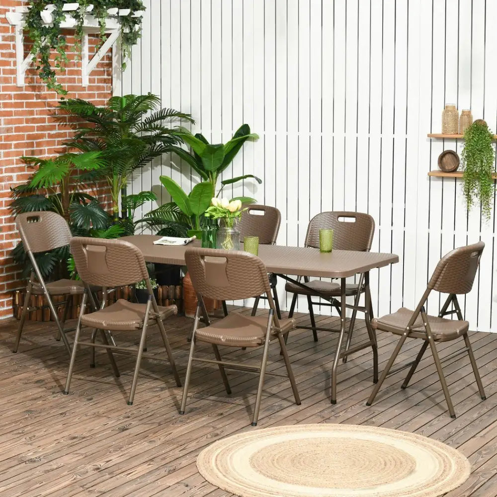 7 PCs HDPE Molding Design Resin Rattan Dining Set, Foldable Table & Chairs Nexellus