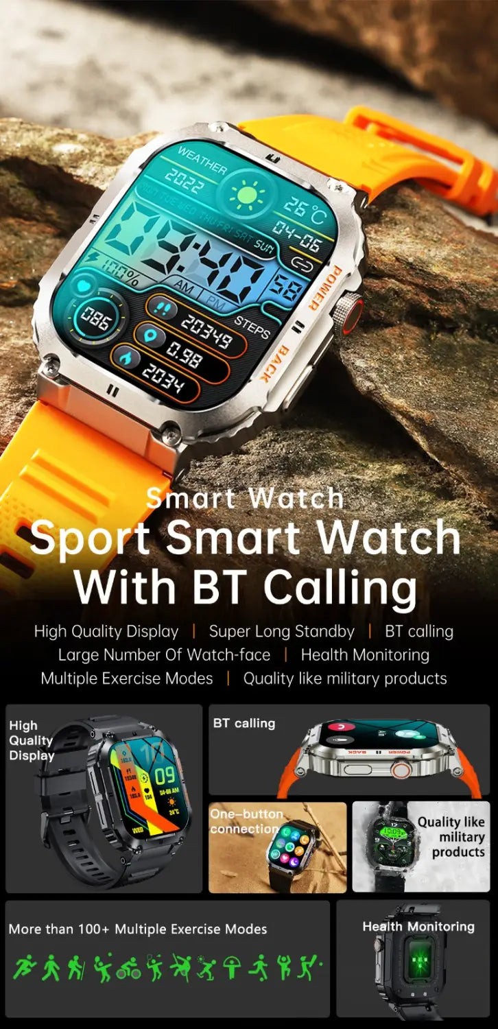 K57pro call smart watch 1.96 inch ips square screen all day