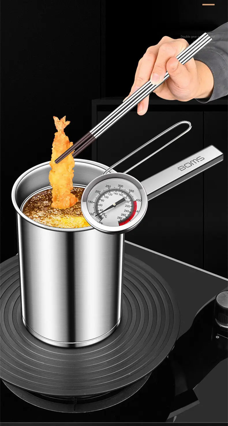 Stainless steel deep fryer mini with strainer glass lid