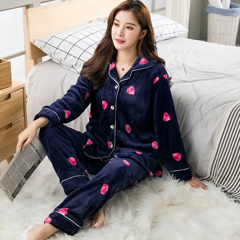 Plus coral fleece love warm mink fleece homewear set