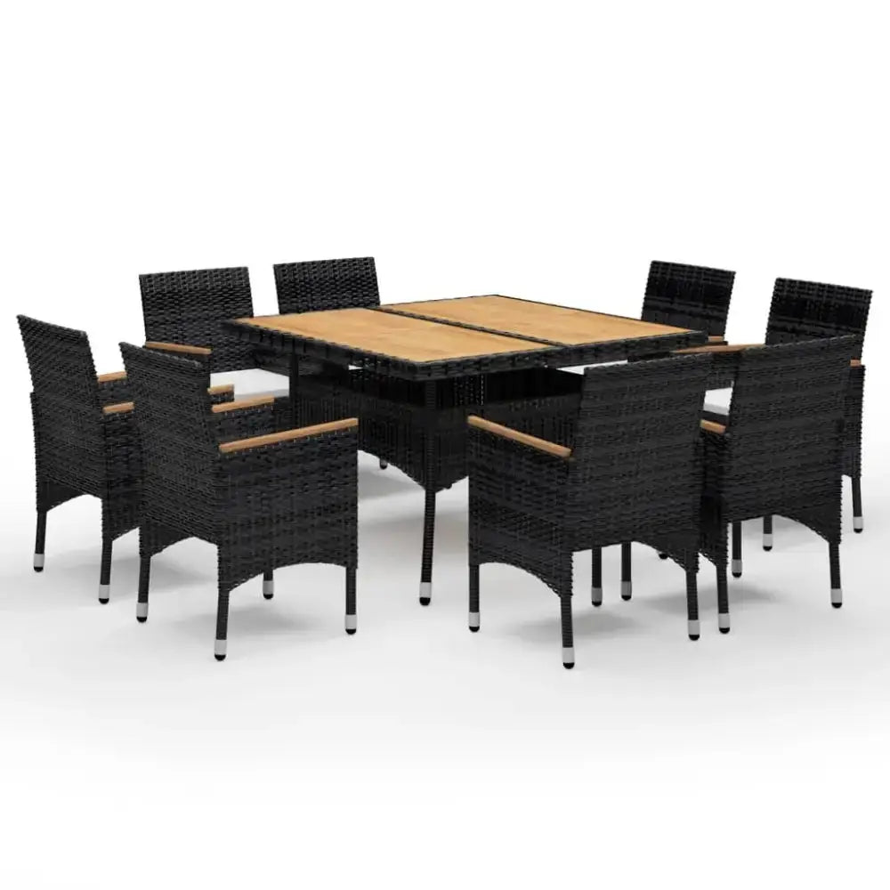 9 piece garden dining set poly rattan and solid wood black Nexellus