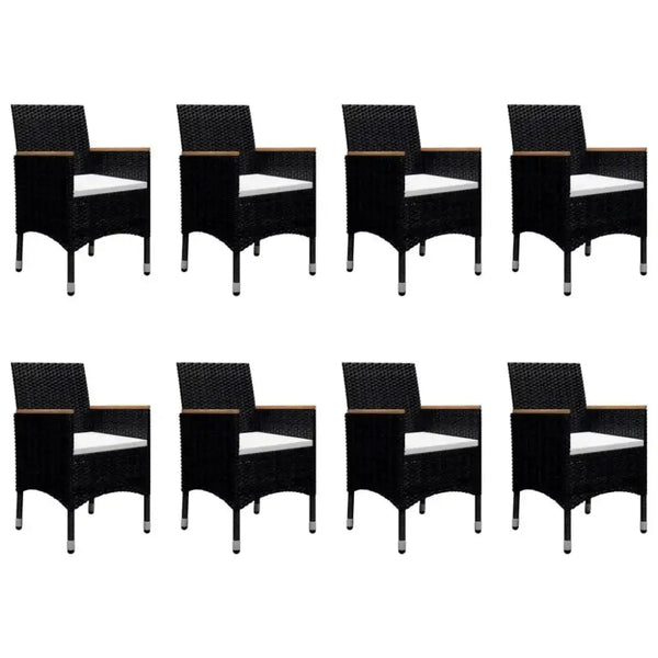 9 piece garden dining set poly rattan and solid wood black Nexellus