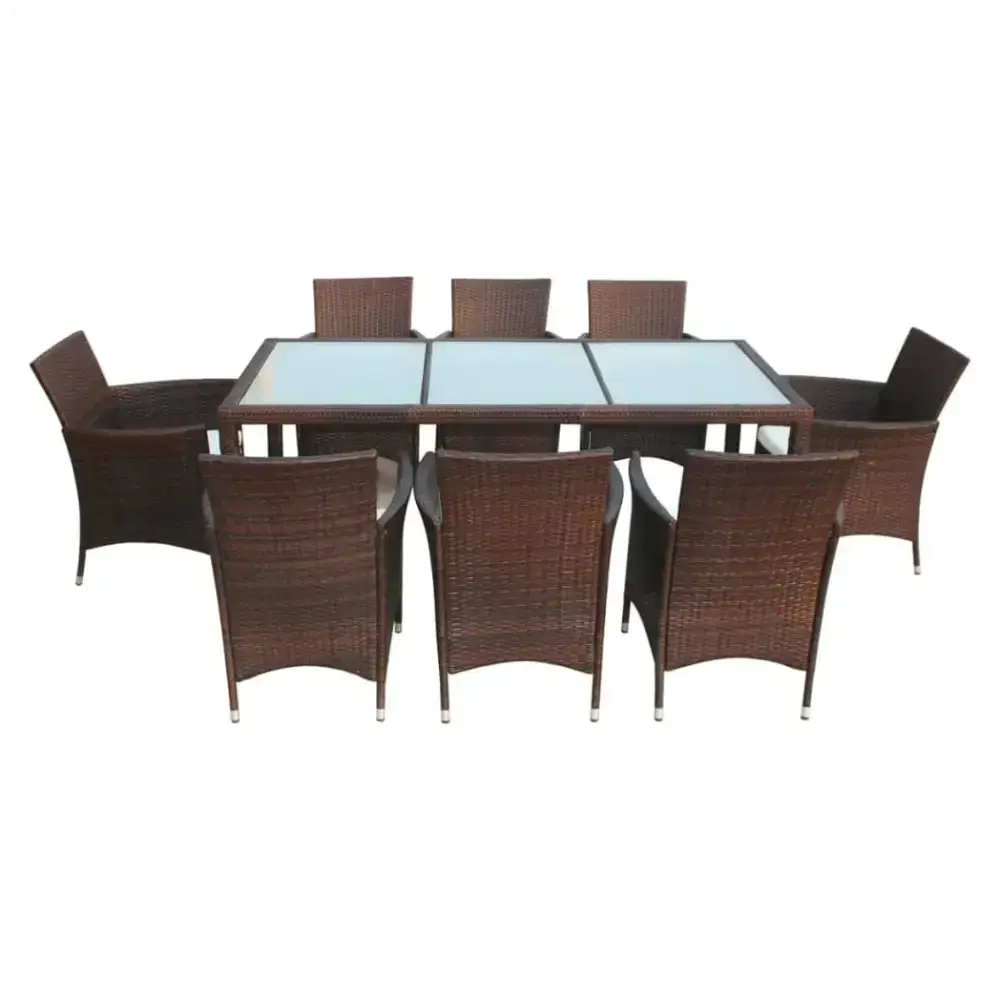 9 piece outdoor dining set with cushions poly rattan brown Nexellus