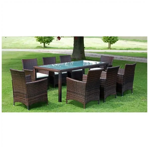 9 piece outdoor dining set with cushions poly rattan brown Nexellus